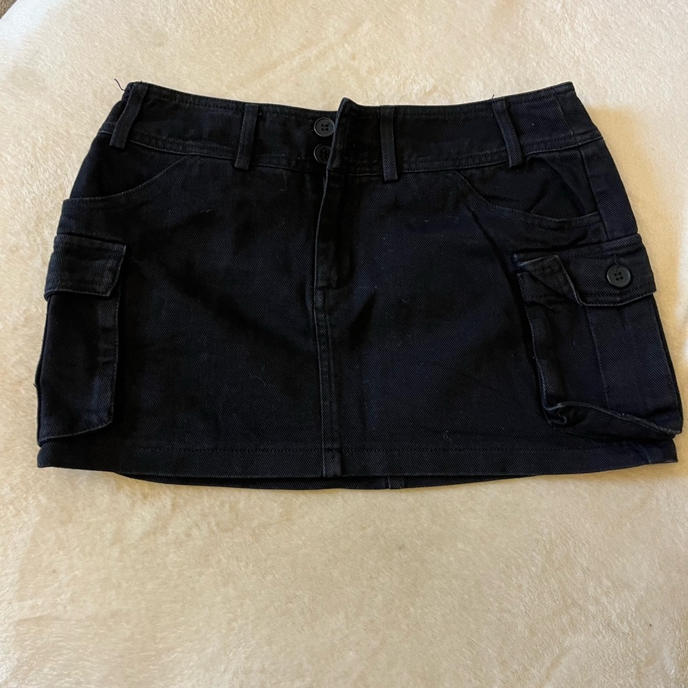 Edikted Black Denim Mini Skirt with Button Details